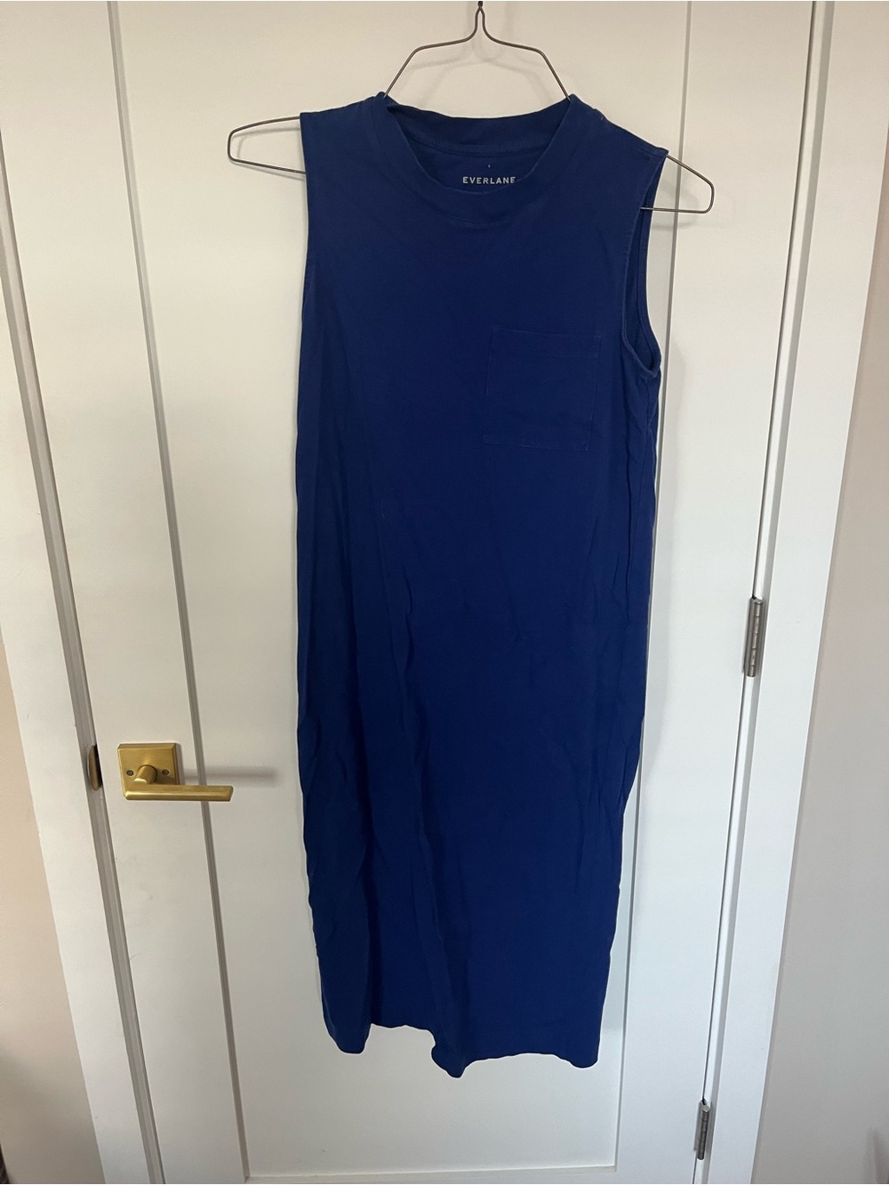 Everlane Sleeveless Pocket Midi Dress in Deep Blue